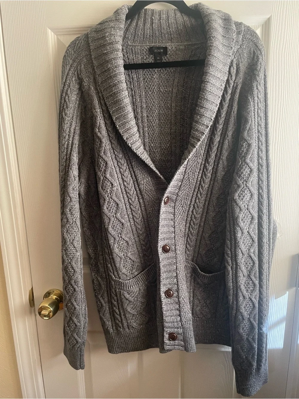 J Crew Men’s Gray Cable Knit Cardigan Sweater Size XL